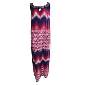 Catherines Dress Womens Plus Size 2X Red Purple Beaded Long Maxi Sleeveless